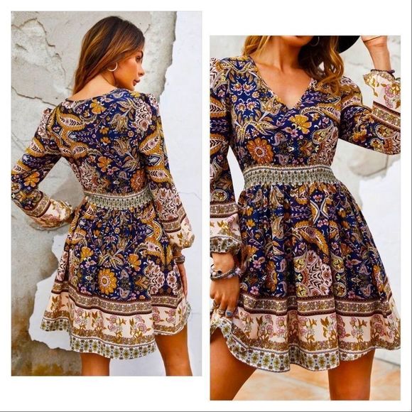 NWT! PAISLEY & FLORAL PRINT BOHO LANTERN SLEEVE A-LINE DRESS/TUNIC-SIZE LARGE! - Picture 6 of 6